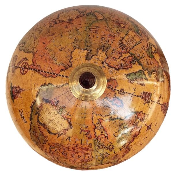 Nettuno Antik Dünya Bar Küresi, Şaraplık İçki Bölmeli Küre, Lüks Dekoratif Masa Üstü Hediye