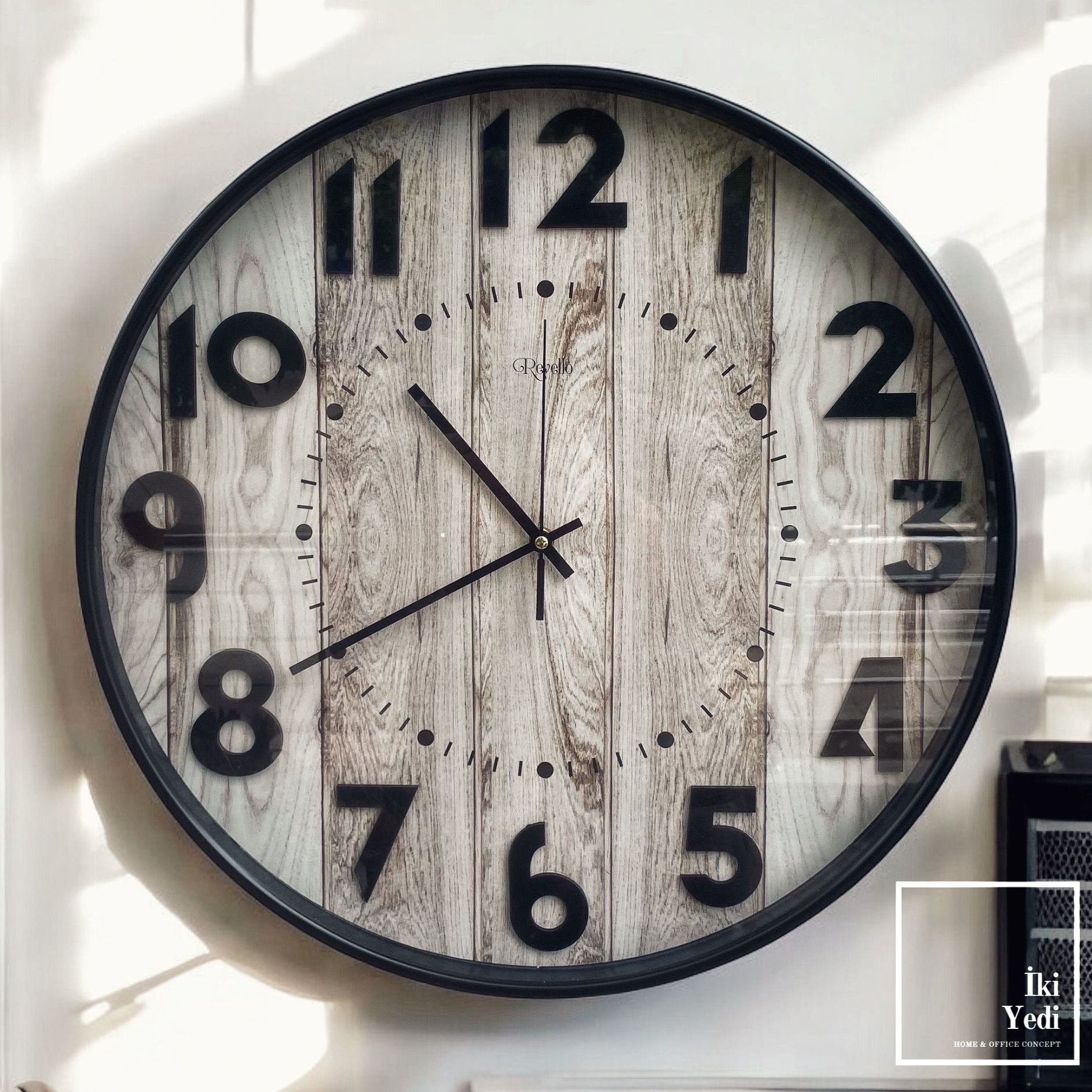 Ajaccio 50 cm Ahşap Desenli Duvar Saati Sessiz Mekanizmalı Dekoratif Saat Ev Ofis Dekoru