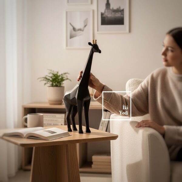 Doherty 772 Geometrik Ufuk Gözcüsü Zürafa Siyah Dekoratif Heykel Modern Ev Ofis Biblo Şık Hediyelik