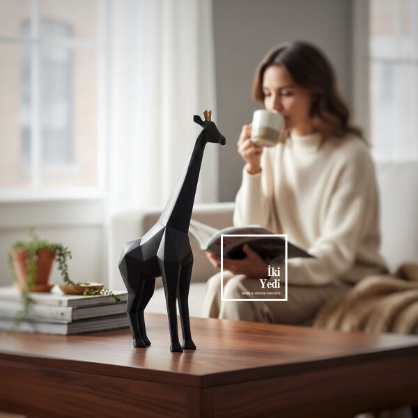 Doherty 772 Geometrik Ufuk Gözcüsü Zürafa Siyah Dekoratif Heykel Modern Ev Ofis Biblo Şık Hediyelik