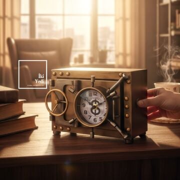 Solanke Bronz Metal Para Kasası Tasarımlı Kumbara ve Masa Saati, Dekoratif Retro Ofis Hediyesi Obje