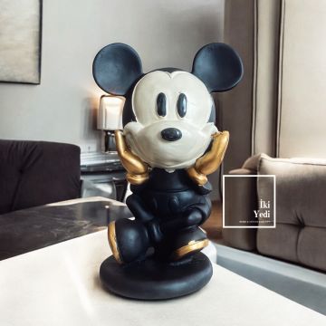 Altın Dokunuşlu Düşünen Mickey Mouse – Dekoratif Tasarım Figür | Modern & Nostaljik Mickey77-2 Ev Dekorasyonu Ofis Hediyesi