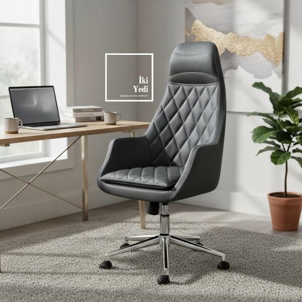 Alonso Sert Otorite Yönetici Koltuğu Antrasit Gri Suni Deri Ofis Sandalyesi Makam Çalışma Koltuğu