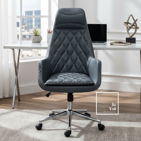 Alonso Sert Otorite Yönetici Koltuğu Antrasit Gri Suni Deri Ofis Sandalyesi Makam Çalışma Koltuğu