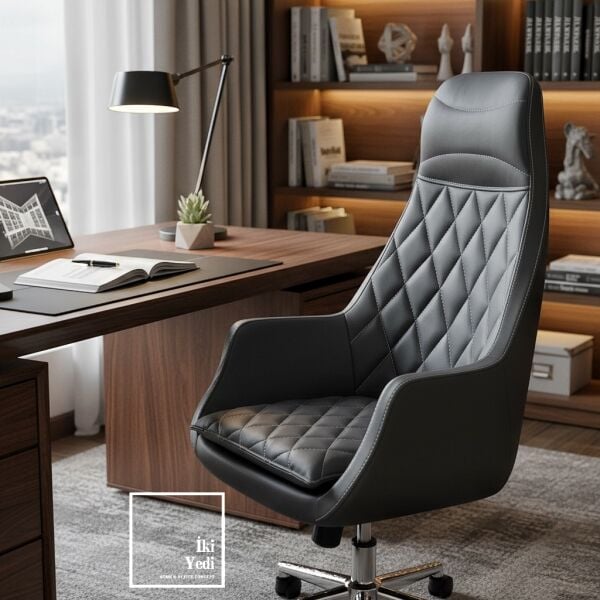 Alonso Sert Otorite Yönetici Koltuğu Antrasit Gri Suni Deri Ofis Sandalyesi Makam Çalışma Koltuğu