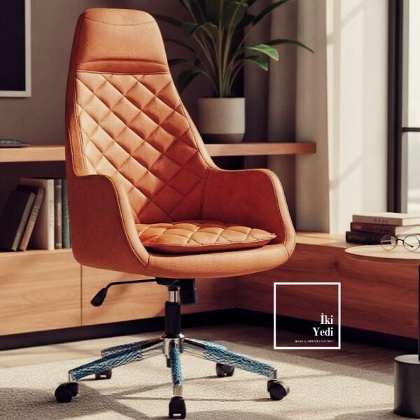 Alonso Sert Otorite Yönetici Koltuğu Kiremit Nubuk Kumaş Döner Ofis Sandalyesi Büro Makam Patron İş