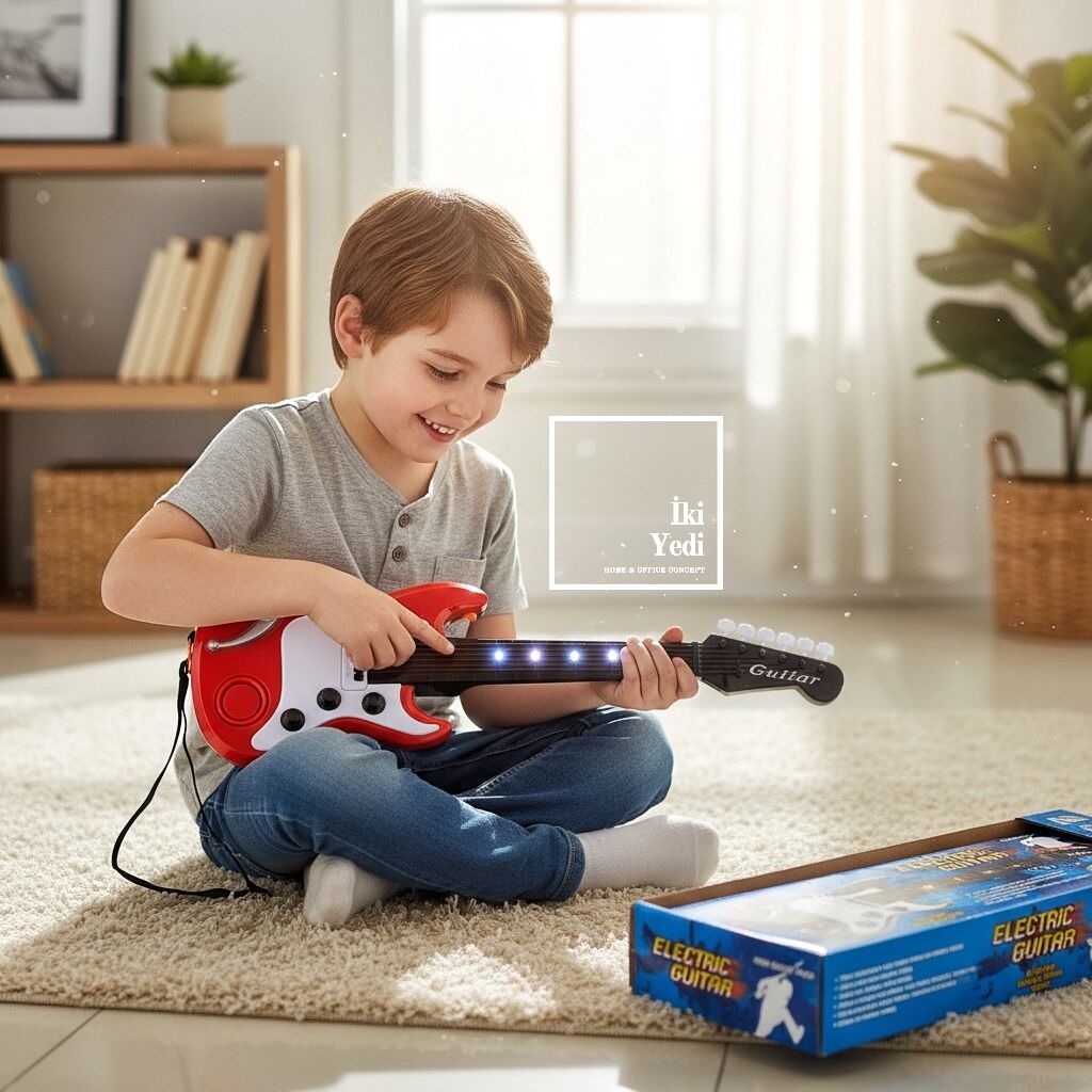 Ledli Kırmızı Gitar Elektronik Oyuncak Müzik Aletleri Eğitici Çocuk Ürünleri Şarkı Çalan Enstrüman