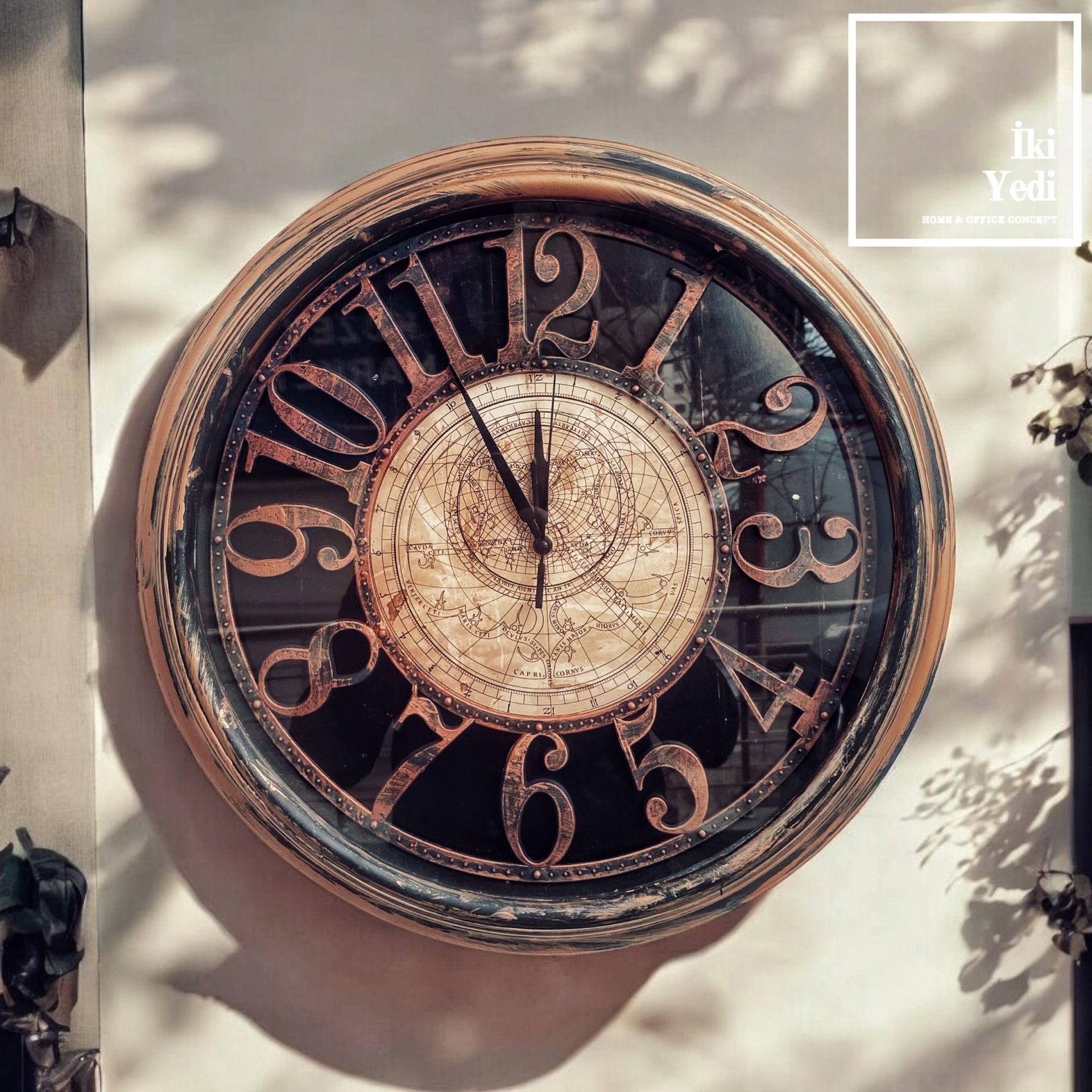 Dhollan 48 cm Eskitme Bronz Bakır Duvar Saati Retro Saat Ev Ofis Dekorasyonu Hediyelik