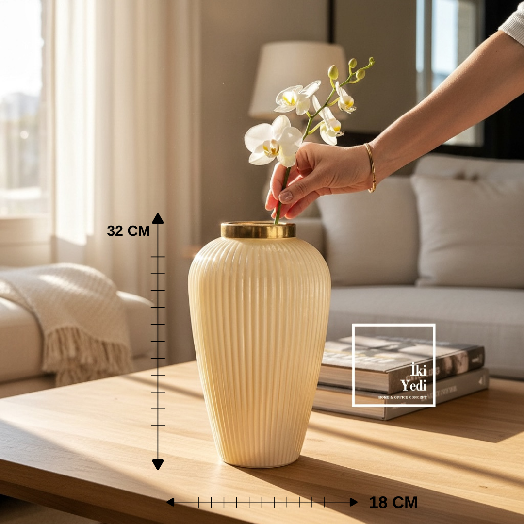 Blutti Çizgisel Cam Vazo Dekoratif Modern Vazo Salon Konsol Masa Üstü Ev Ofis Dekoru El İşçiliği