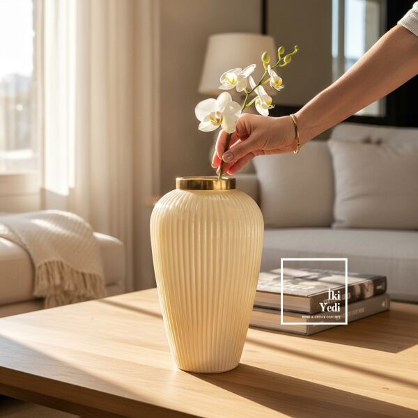 Blutti Çizgisel Cam Vazo Dekoratif Modern Vazo Salon Konsol Masa Üstü Ev Ofis Dekoru El İşçiliği