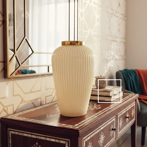 Blutti Çizgisel Cam Vazo Dekoratif Modern Vazo Salon Konsol Masa Üstü Ev Ofis Dekoru El İşçiliği