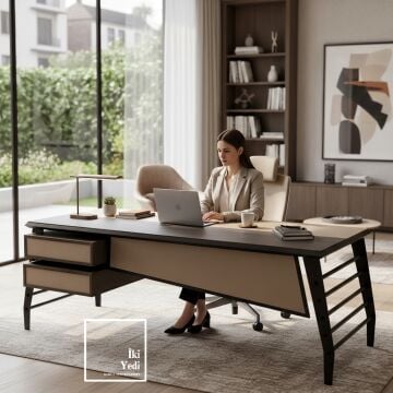 Palermo 230 cm Metal Ayaklı Yönetici Makam Ofis Masası Modern Çalışma Masası VIP Lüks Büro Mobilya