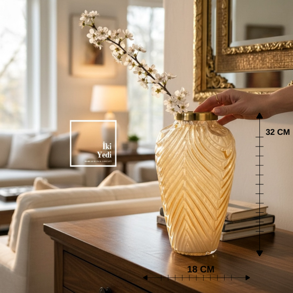 Jonathan Amber Mührü Cam Vazo Dekoratif Şık Vazo Salon Konsol Masa Üstü Ev Ofis Dekoru El İşçiliği