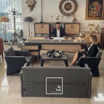 Palermo Lüks Makam Oda Takımı VIP Ofis Mobilyası Metal Demir Ayaklı Kaliteli Büro Mobilyaları