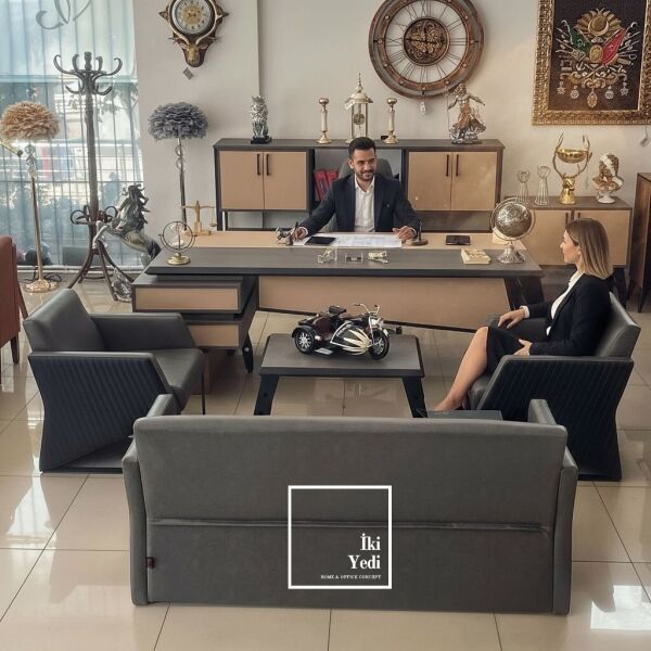 Palermo Lüks Makam Oda Takımı VIP Ofis Mobilyası Metal Demir Ayaklı Kaliteli Büro Mobilyaları
