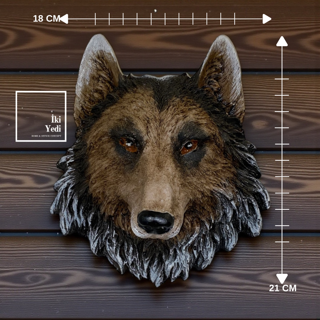 Norris 21 cm Kurt Başı Duvar Dekoru – Vahşi Doğa Temalı 3D Heykel Biblo, Duvar Objesi Ofis Hediyesi