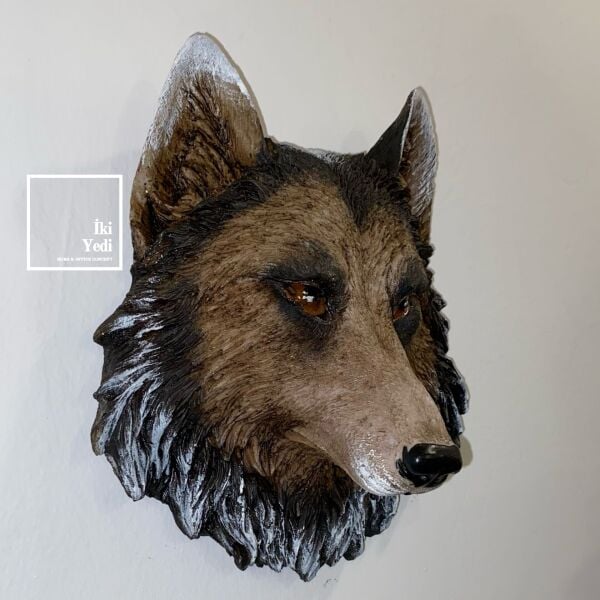 Norris 21 cm Kurt Başı Duvar Dekoru – Vahşi Doğa Temalı 3D Heykel Biblo, Duvar Objesi Ofis Hediyesi