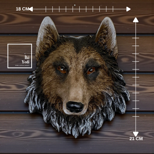 Norris 21 cm Kurt Başı Duvar Dekoru – Vahşi Doğa Temalı 3D Heykel Biblo, Duvar Objesi Ofis Hediyesi