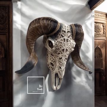 Dosiro 77-1 Koç Kafası Duvar Heykeli Maskülen Gotik Dekoratif Obje Ev Ofis Hediyesi Aksesuar