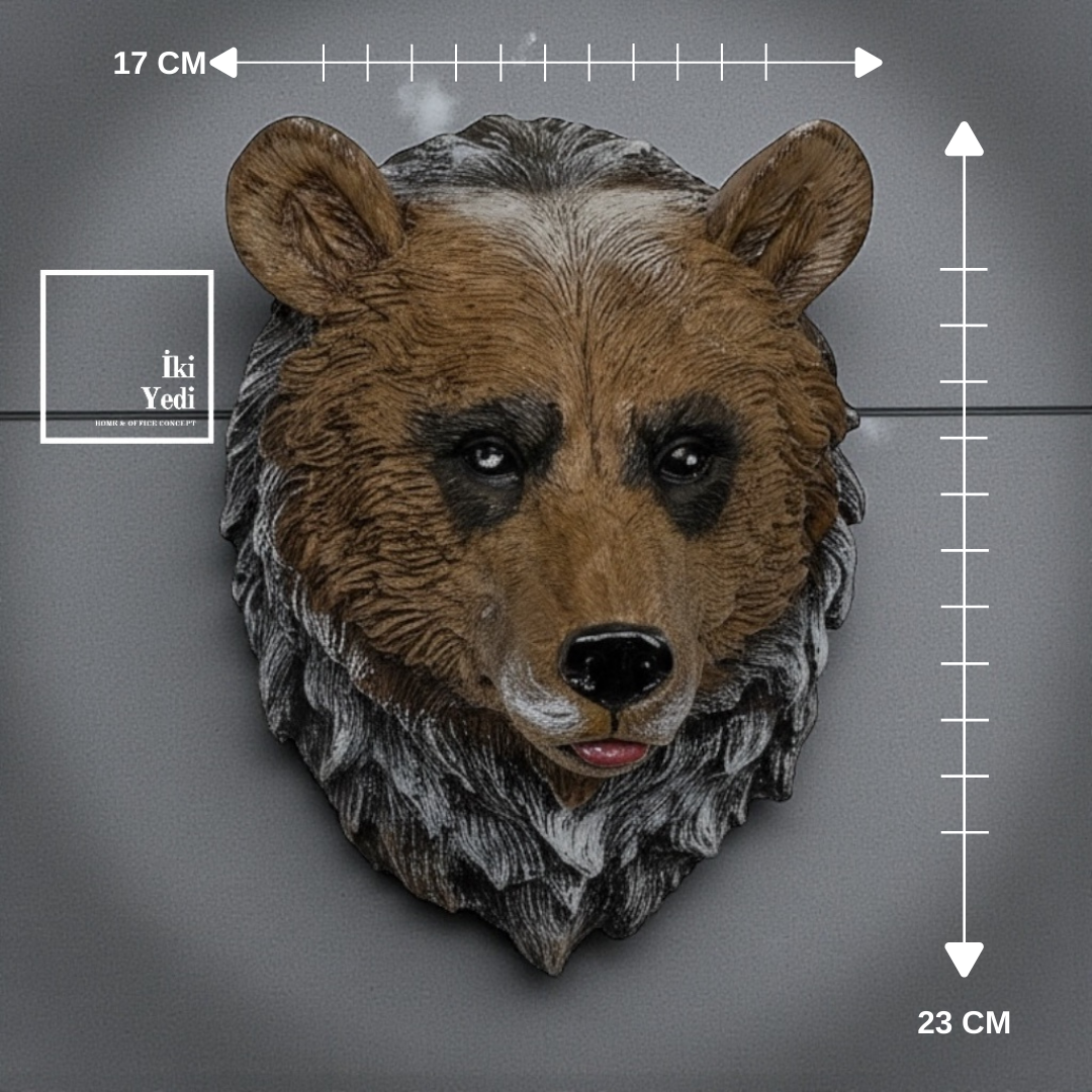 Ohio Ayı Baş Figürü Duvar Dekoru 17x23 cm | Dekoratif Ayı Heykeli Rustik Ayı Kafası Duvar Aksesuarı