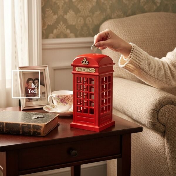 Oparsh Retro Hatıra Bankası Ahşap Kumbara Nostaljik Telefon Kulübesi Dekoratif Para Biriktirme Obje