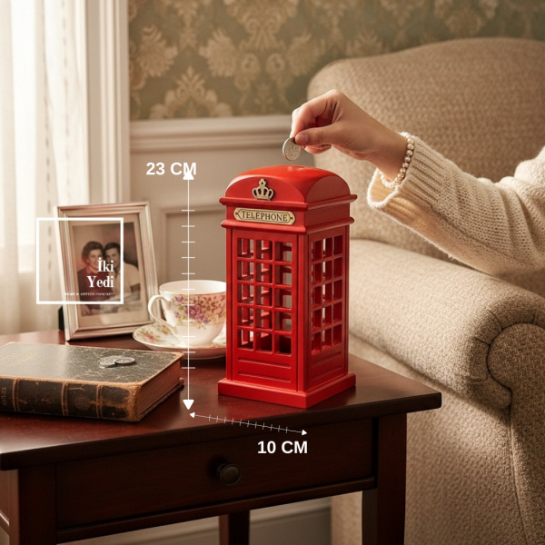 Oparsh Retro Hatıra Bankası Ahşap Kumbara Nostaljik Telefon Kulübesi Dekoratif Para Biriktirme Obje