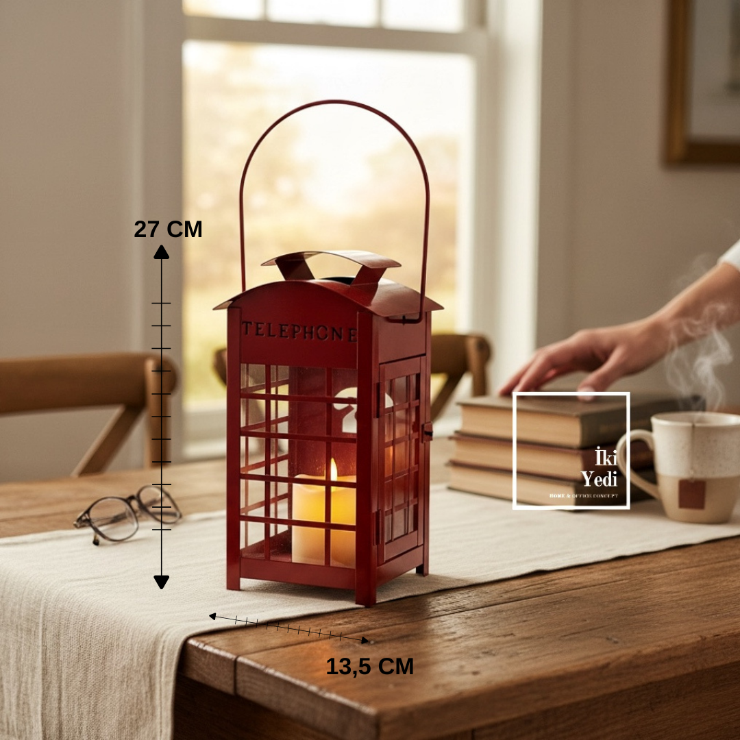 Narrey Kırmızı Işığın Hikâyesi Londra Telefon Kulübesi Fener Mumluk Kandil Nostaljik Dekor Ev Ofis