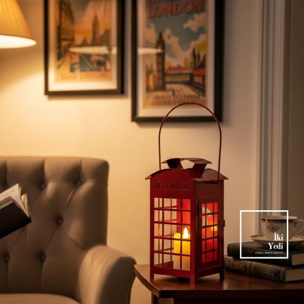 Narrey Kırmızı Işığın Hikâyesi Londra Telefon Kulübesi Fener Mumluk Kandil Nostaljik Dekor Ev Ofis