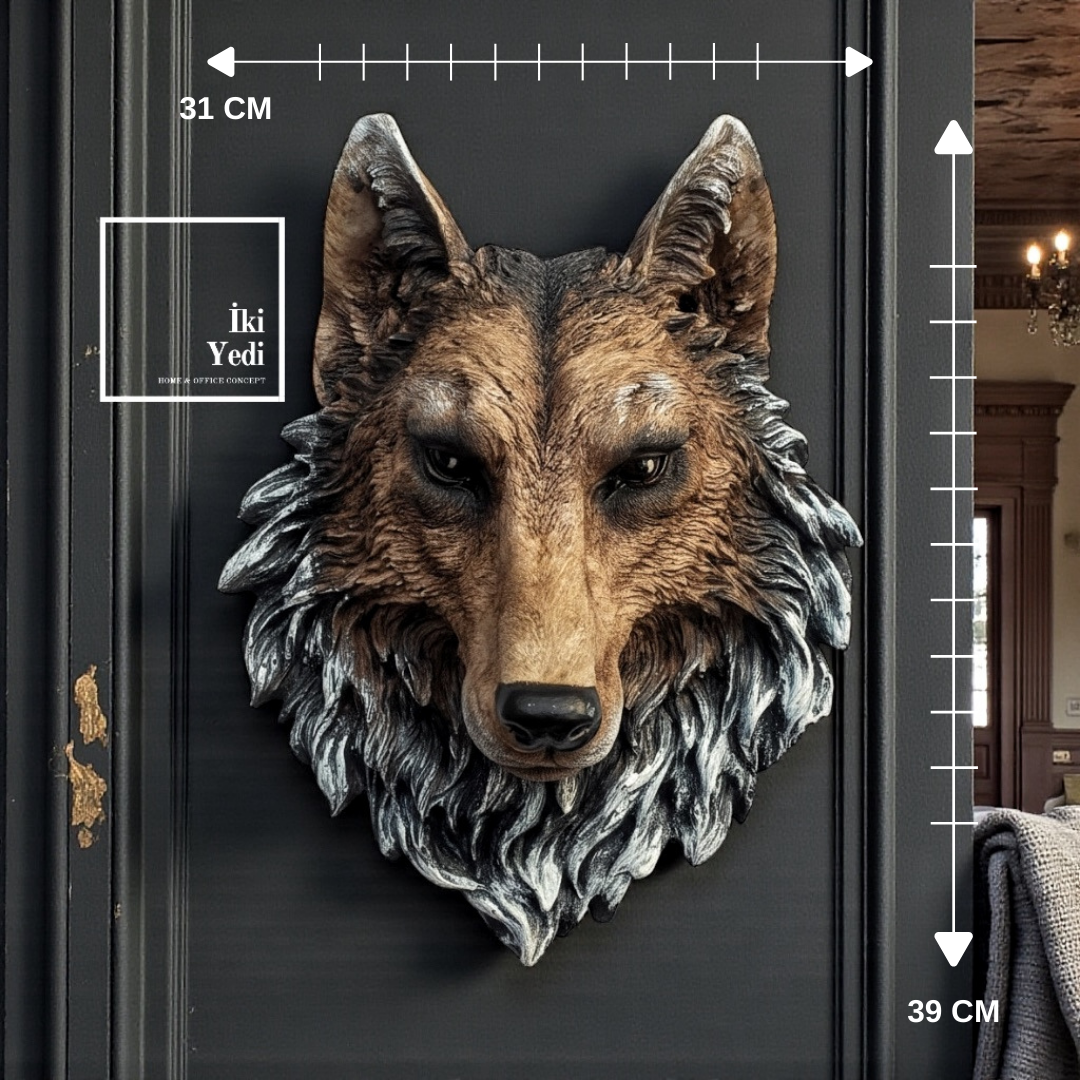 Norris Büyük Boy Kurt Duvar Dekoru 31×39 cm | Detaylı Reçine Figür Ev Ofis Rustik Duvar Süsü Hediye