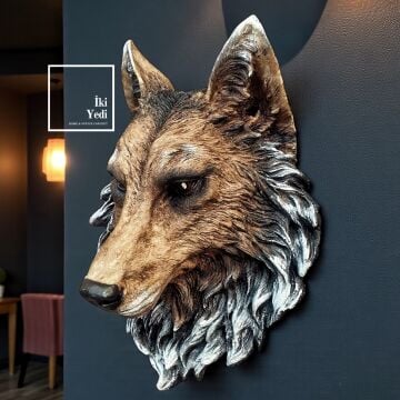 Norris Büyük Boy Kurt Duvar Dekoru 31×39 cm | Detaylı Reçine Figür Ev Ofis Rustik Duvar Süsü Hediye
