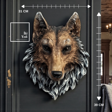 Norris Büyük Boy Kurt Duvar Dekoru 31×39 cm | Detaylı Reçine Figür Ev Ofis Rustik Duvar Süsü Hediye