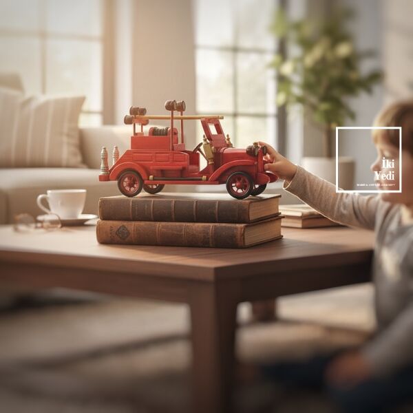 Novinko 771 Cesur Kahramanların Arabası Retro Ahşap İtfaiye Arabası Maketi Modeli Kırmızı Dekoratif