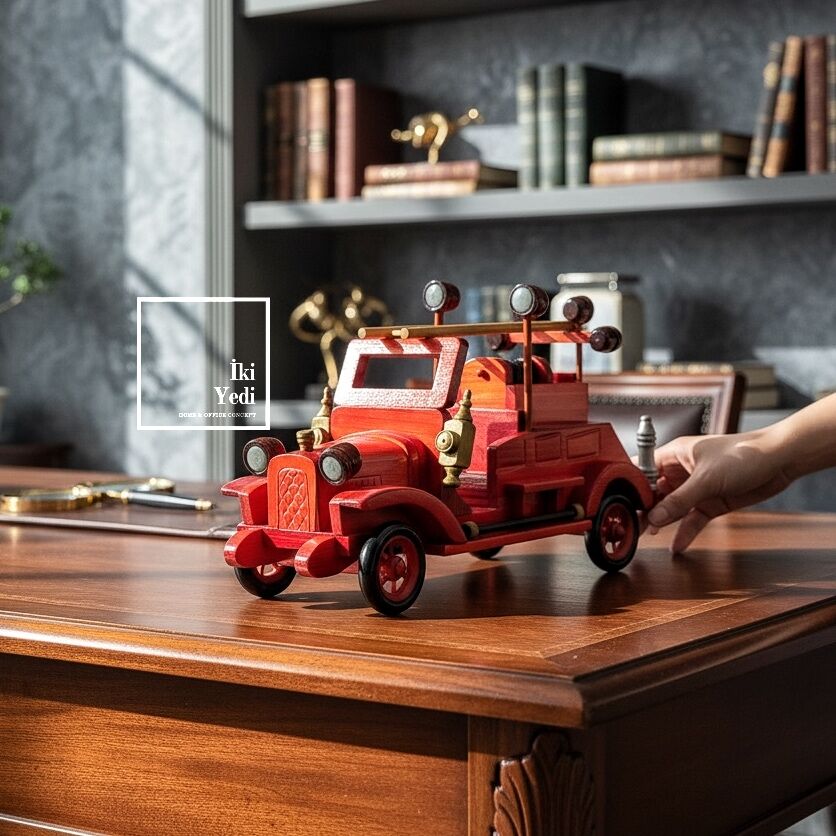 Novinko 771 Cesur Kahramanların Arabası Retro Ahşap İtfaiye Arabası Maketi Modeli Kırmızı Dekoratif