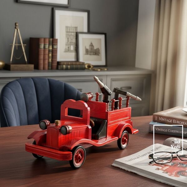 Novinko 772 Cesur Kahramanların Arabası Retro Ahşap İtfaiye Arabası Maketi Modeli Vintage Objeler