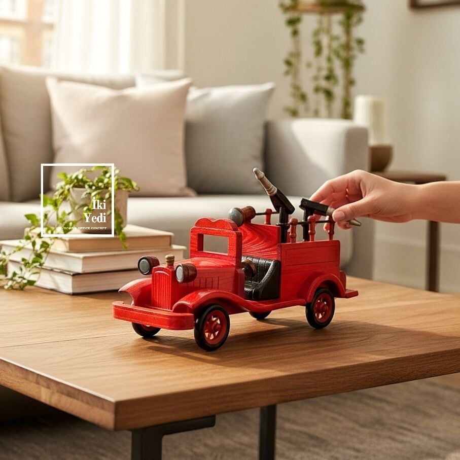 Novinko 772 Cesur Kahramanların Arabası Retro Ahşap İtfaiye Arabası Maketi Modeli Vintage Objeler