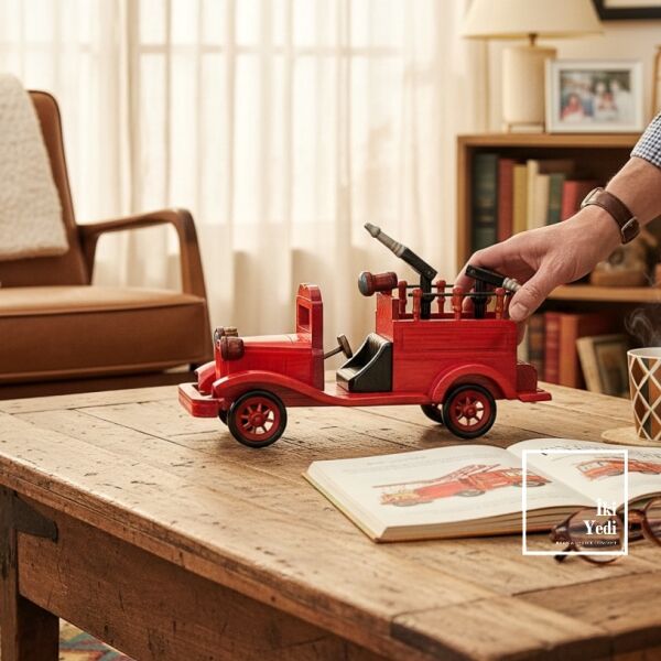 Novinko 772 Cesur Kahramanların Arabası Retro Ahşap İtfaiye Arabası Maketi Modeli Vintage Objeler