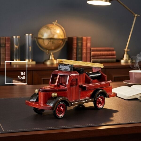 Novinko 773 Cesur Kahramanların Arabası Kırmızı İtfaiye Arabası Maketi Modeli Ahşap Dekoratif Obje