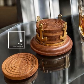 Garonne Ahşap Pirinç Bardak Altlığı Seti – Çapa Tasarım Antika Viski Altlığı, Ofis Hediyesi