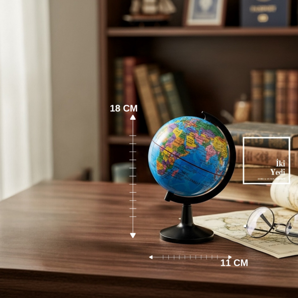 Molly Mini Dünya Küresi 18x13 cm Dekoratif Masa Üstü Küre Ofis Aksesuarı Şık Hediye Küçük Boyutlu