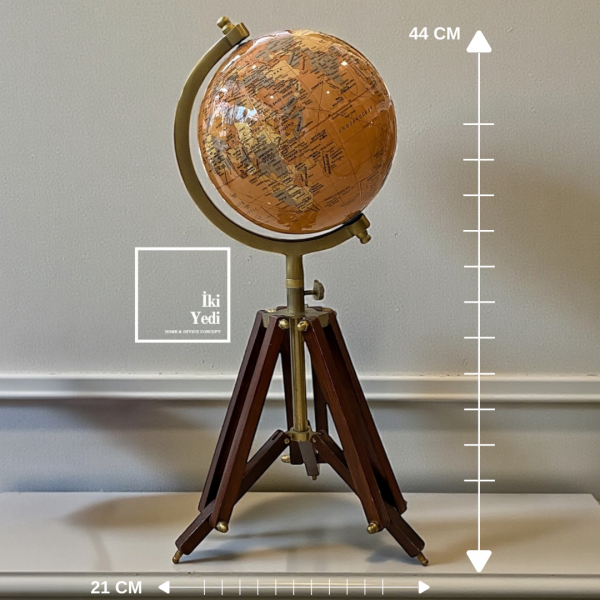 Diouf Tripod Küre 44 cm Dekoratif Dünya Küresi Ahşap Ayaklı Masaüstü Küre Vintage Ofis Dekor Hediye