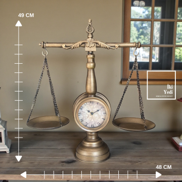Stetson Terazi Tasarım Masa Saati 49 cm | Hakim Savcı Avukat Hediyesi Metal Adalet Saati Dekoratif