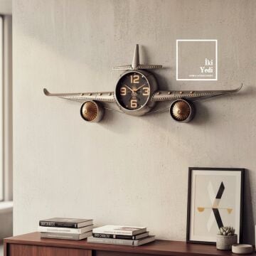 Wexner Metal Uçak Duvar Saati 114 cm | Retro Tasarım Büyük Boy Dekoratif Duvar Saati Ofis Hediyesi