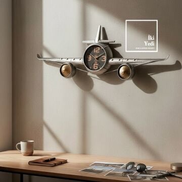 Wexner Metal Uçak Duvar Saati 114 cm | Retro Tasarım Büyük Boy Dekoratif Duvar Saati Ofis Hediyesi
