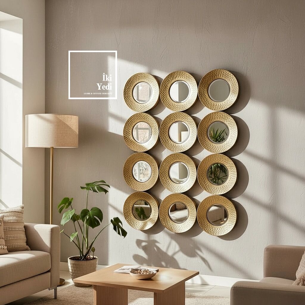 Auxerre Altın Renk Lüks Duvar Dekoru Aynalı Pano Modern Metal Yuvarlak Panel Tasarım Büyük Prestij