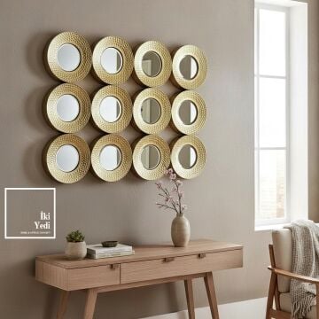 Auxerre Altın Renk Lüks Duvar Dekoru Aynalı Pano Modern Metal Yuvarlak Panel Tasarım Büyük Prestij