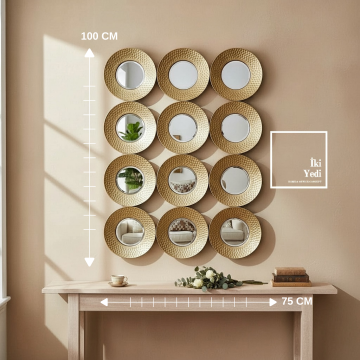 Auxerre Altın Renk Lüks Duvar Dekoru Aynalı Pano Modern Metal Yuvarlak Panel Tasarım Büyük Prestij