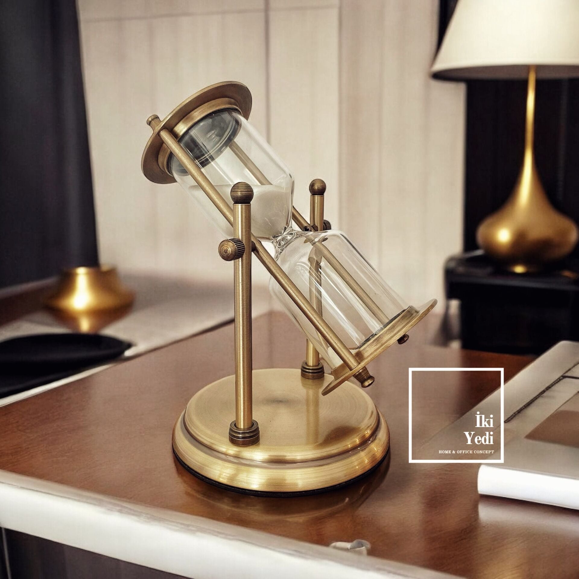 Kelvin & Hughes London 1917 Kum Saati, Vintage Metal Gold Obje, Masaüstü Ofis Hediyesi Aksesuar