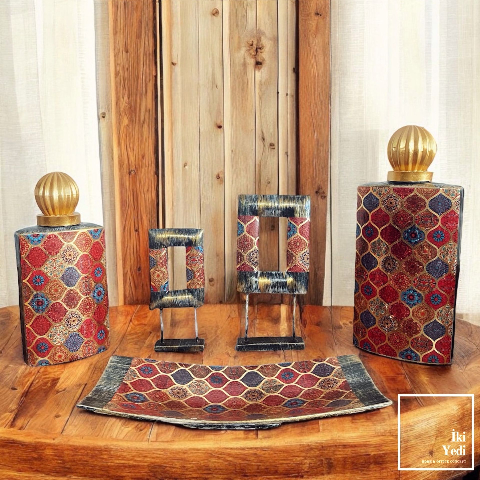 Penelope 5'li Desenli Salon Takımı Vazo Dekoratif Kase Tabak Çerçeve Obje Seti Ev Hediyesi Dekorasyon Ürünleri