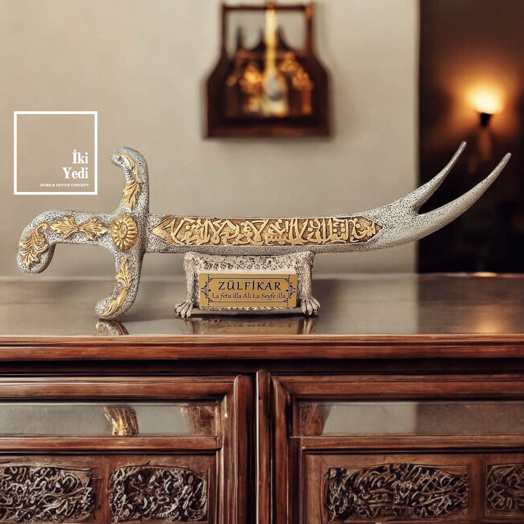 Zülfikar Kılıcı Dekoratif Biblo Dini Temalı Masa Üstü Aksesuar Hz. Ali’nin Kılıcı İslami Obje Dekor
