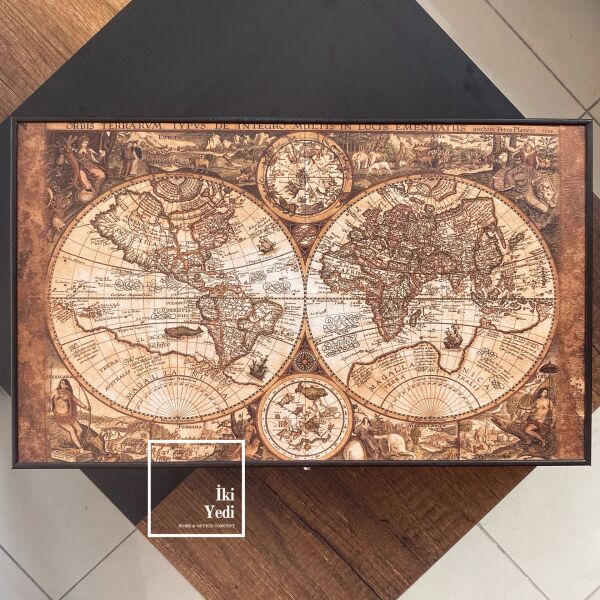 Petrus Plancius Tasarım Hemispheres Ahşap Tavla Takımı Antik Lüks Koleksiyon Ürünü Backgammon Unutulmaz Hediyelik